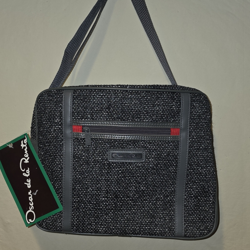 Vintage Oscar de la Renta Gray Tweed Travel Luggage Carry On Bag Duffle CLASSIC